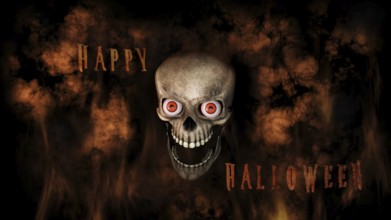 Human Skull With Eyes And Scary, Evil Look Halloween Concept 3D Rendering
