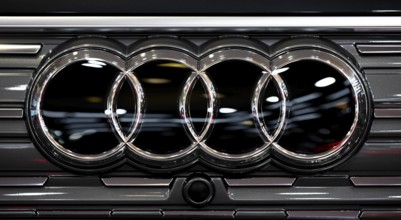 Sofia, Bulgaria - 3 June, 2022: Close-up of Audi logo is seen on a car at Sofia Motor Show