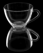Transparent cup with reflection isolated on black