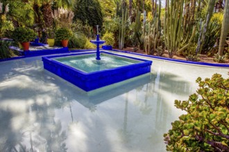 Fountain and pool at Majorelle garden, weel-known cactus garden ! Yves Saint Laurent restored this