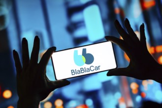 In this photo illustration, the BlaBlaCar logo is displayed on a smartphone screen