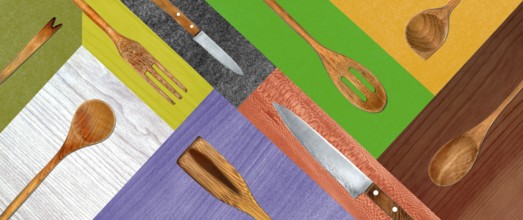 Topview of Set Cooking Utensils on Abstract Background