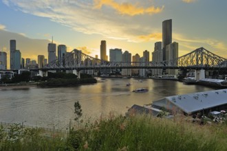 The skyline of Brisbane and the Story Bridge at sunset. Reupload after color correction