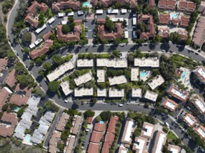 Aerial top view of middle class community condominium apartment, North County San Diego,