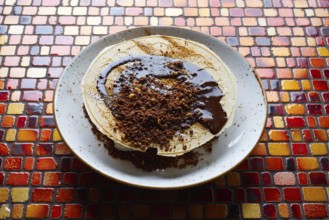 Hazelnut ice-cream crunchy wafer and chocolate dessert icecream
