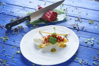 Steak Tartare with mustard ice-cream and airbag starter Tartar recipe