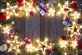 Christmas background postcard vintage stars on wood background
