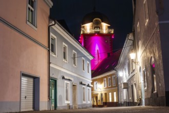 Illuminated mushroom tower, Leoben, Styria, Austria, Europe