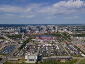 Aerial view of the City of Nashville, Tennessee. Located on the Cumberland River, the city is the