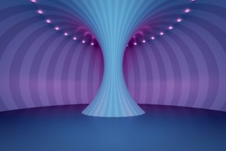 A neon light circles tunnel 3D illustration
