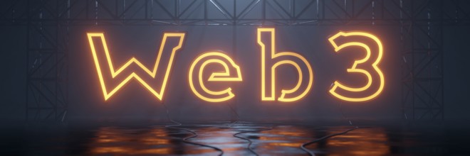 A glowing neon tube word web3. 3D illustration
