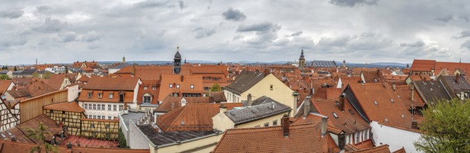 Panoramic view of Bamberg historic center from Rose garden, Germany, Europe