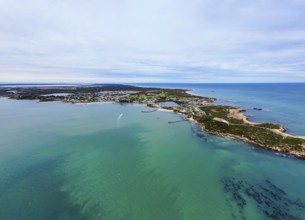 An aerial view over the rural township of Robe on the Limestone Coast on a sunny autumn day in