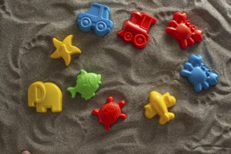 Small and colorful beach toys for children in the summer season