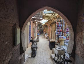 Impressions of typical Moroccan souks in the medina of Marrakech