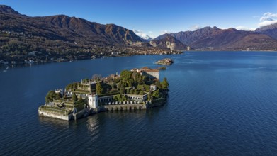 Aerial view of the Borromee islands on Lake Maggiore
