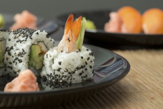 Plate of sushi in restaurant