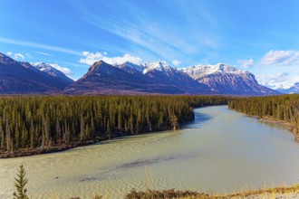 Rocky Mountains of Canada. Mountain peaks covered with snow and glaciers. This artificial Abraham