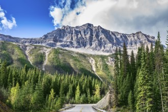 The picturesque road in Yoho National Park. Rocky Mountains of Canada
