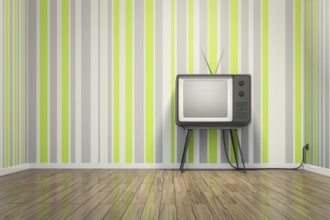 An old vintage tube television in seventies style room 3D illustration
