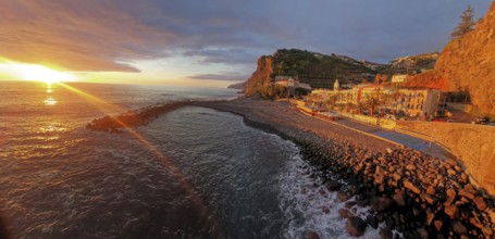 Ponta do Sol, pebble beach, promenade, sunset, Madeira Island