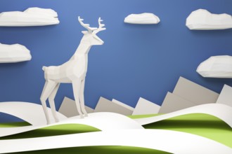 An image of a paper deer in a paper scenery for christmas