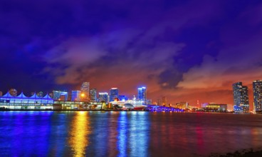 Miami downtown skyline sunset in Florida USA