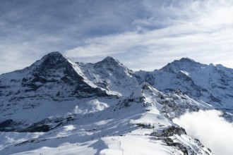 Eiger North Face, Monch and Jungfrau Mountains in Winter. Swiss Alps. Switzerland. Mannlichen Top