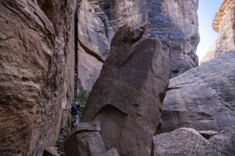 Hiking in the Madakheel Gorge in Sharaan National Park, Al Ula, Kingdom of Saudi Arabia