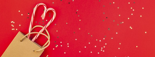 New Year or Christmas decoration flat lay top view Xmas holiday celebration shopping concept decor