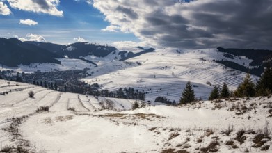 View of the snow-covered Liptovska Teplicka in winter in Slovakia