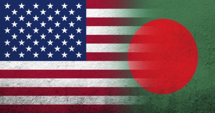 United States of America (USA) national flag with Bangladesh National flag. Grunge background