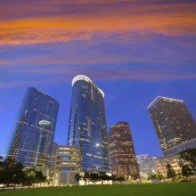 Houston Downtown skyline sunset modern skyscrapers at Texas US USA