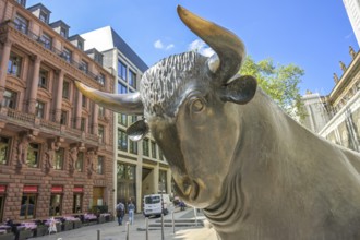 Bull, bronze sculpture Bull and Bear, Deutsche Börse, Börsenplatz, Frankfurt am Main, Hesse,