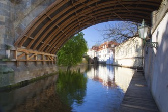 Kampa Island, also known as Venice of Prague, in the Mala Strana, the old houses are reflected in