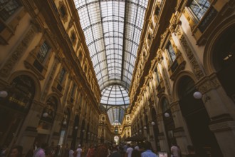 Milan, Italy July 15, 2017: Glass dome of Galleria Vittorio Emanuele in Milan, Italy, Milano,