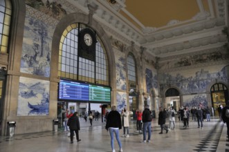 Azulejo in the Porto station.architecture, art, artwork, azulejo, blue, ceramic, cityscape,