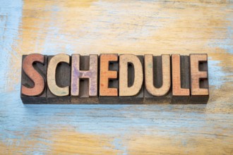 Schedule - word abstract in vintage letterpress wood type