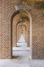 A series of brick arches inside Fort Jefferson. Fort Jefferson is a military historical fortress in