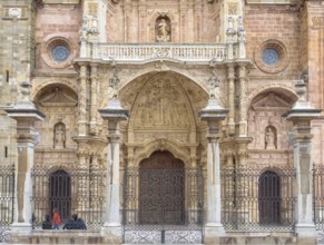 The lower part of the facade and the main entrance of Saint Mary Cathedral, Astorga, Castile and