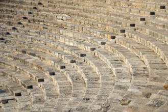 Empty steps and sittings of a stage arena from the ancient amphitheatre of Kourion in Limassol,