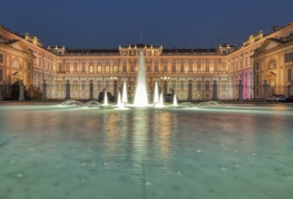Royal Villa of Monza in the evening with a fountain