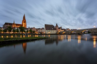Panoramic view of Regensburg's old town on the Danube in Germany