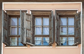 Three opened old windows. Hrosintal