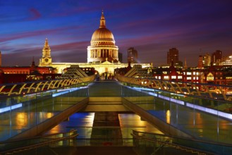 London St Paul Pauls cathedral from Millennium bridge on Thames UK