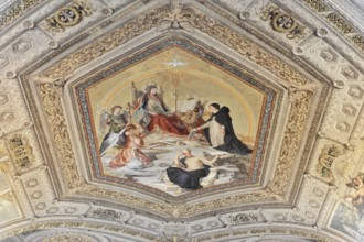 Vatican Museums, Vatican, Rome, Italy, Detailed ceiling painting with dramatic depiction of figures
