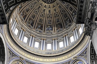 St Peter's Basilica, Vatican, Rome, Italy, Magnificent dome with decorative frescoes and splendid