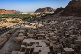 View of the palm oasis Al Ula, Kingdom of Saudi Arabia, from the fortress of the old town
