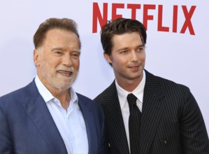 Arnold Schwarzenegger and Patrick Schwarzenegger at Netflix's 'Fubar' Season 2 premiere held at the