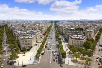 Paris skyline Champs Elysees and Concorde aerial view in France